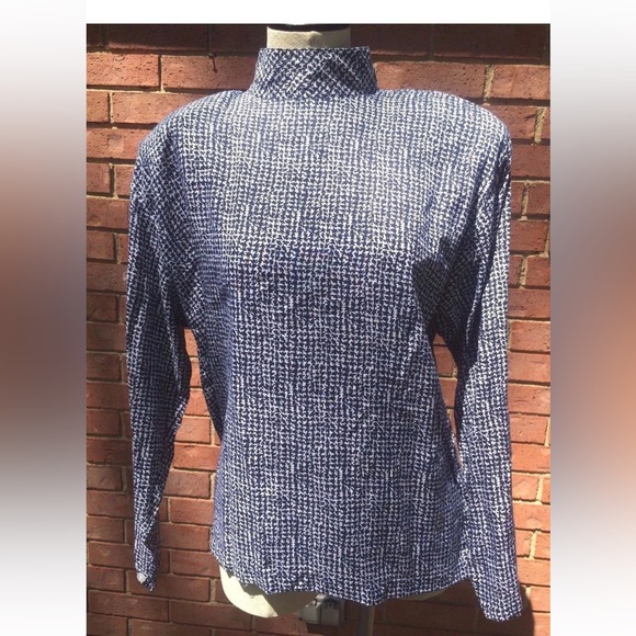 Vintage Back Button Houndstooth High Neck Long Sleeve Top - Picture 3 of 6